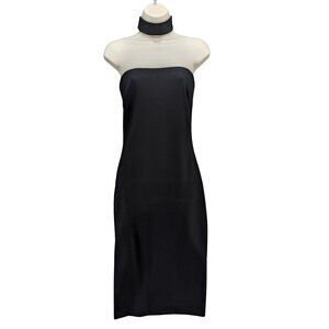 Amanda Uprichard Kimana Midi Dress Black Halter Chocker Bodycon Cocktail Sz S